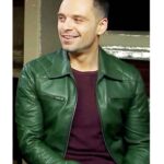 Sebastian Stan Biker Quilted Green Leather Jacket - Image 2