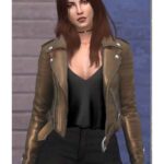 Sims 4 Brown Biker Quilted Women's Leather Jacket - Image 1