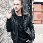 Tom Felton Black Fur Collar Leather Jacket