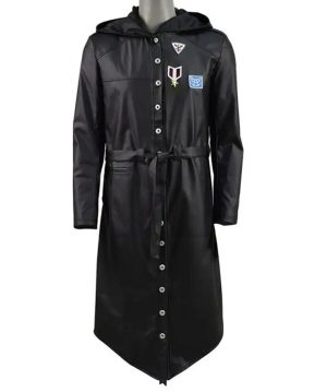 PUBG Black Hooded Leather Trench Coat