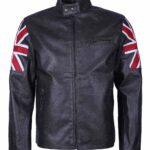 UK Flag Cafe Racer Men Black Faux Leather Jacket