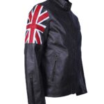 UK Flag Cafe Racer Men Black Faux Leather Jacket - Image 3