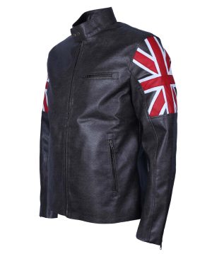 UK Flag Cafe Racer Men Black Faux Leather Jacket - Image 4