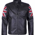 UK Flag Cafe Racer Men Black Faux Leather Jacket - Image 2