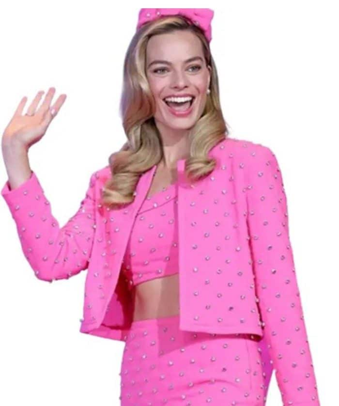 Margot Robbie Barbie 2023 Pink jacket outfit