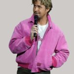 Ryan Gosling Pink Bomber leather Jacket Barbie outfit