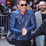 Antonio Banderas Blue Motorcycle Leather Jacket