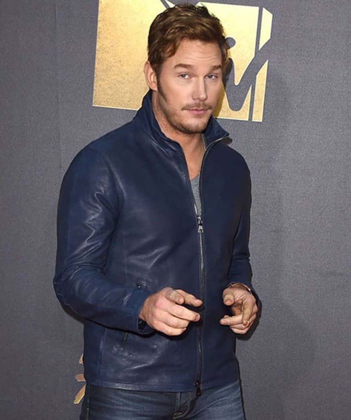 Chris Pratt Blue Leather Jacket mens