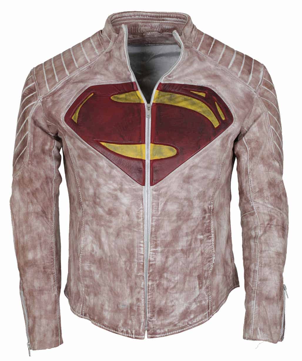 Superman Justice League White Waxed Leather Jacket-men