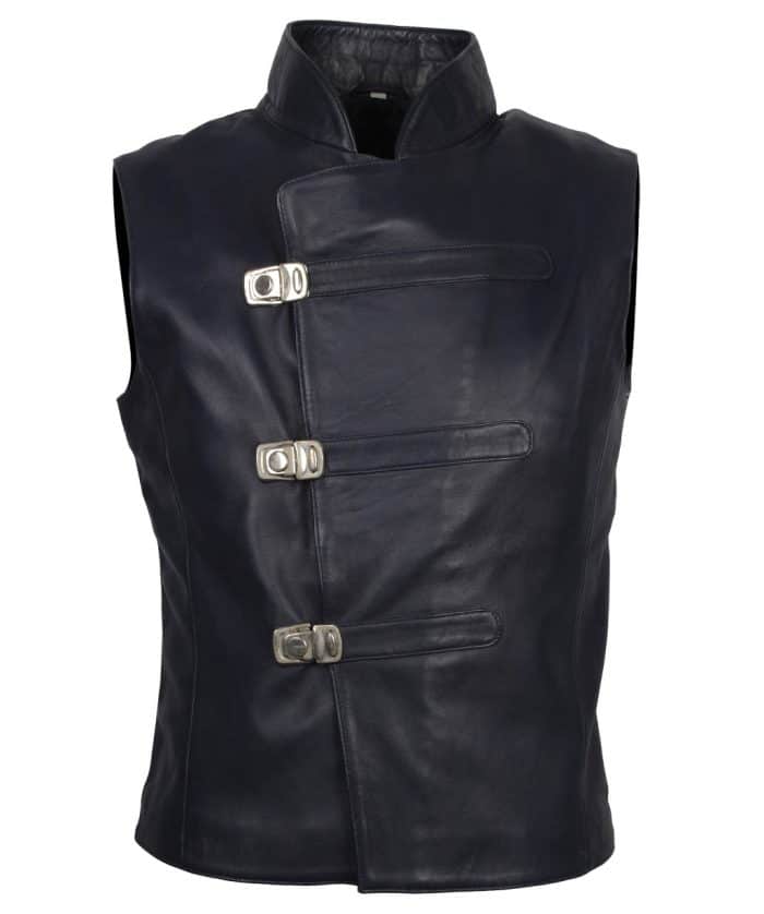 Aegeus Men Black Leather Vest