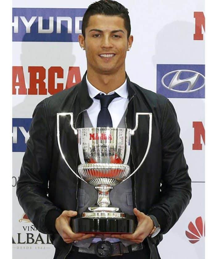 Cristiano Ronaldo Black Bomber Leather Jacket for sale Free shipping