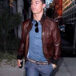 Cristiano Ronaldo Brown Bomber Leather Jacket
