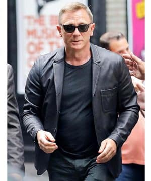 Daniel Craig Black Leather Blazer