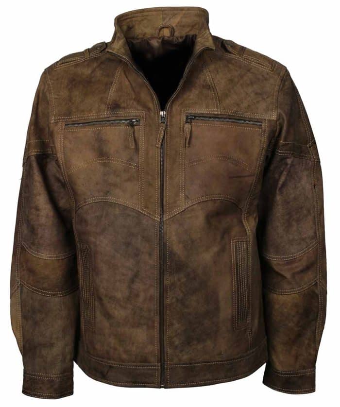 Designer Mens Brown Distressed Leather Jacket