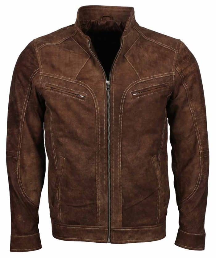 Dorus Men Brown Suede Leather Jacket For Men