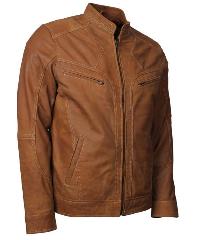 Dorus Men Tan Suede Leather Jacket Free Shipping