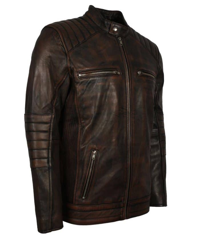 Haemon Brown Biker Leather Jacket for sale