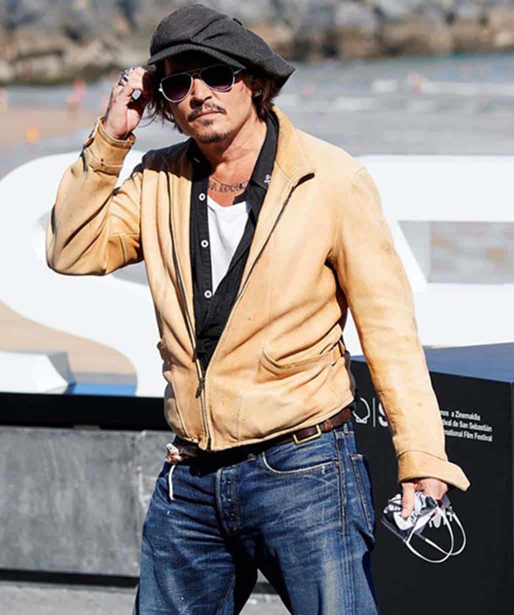 Johnny Depp Beige Leather Jacket USA Leather Factory
