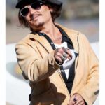 Johnny Depp Beige Leather Jacket outfit for men