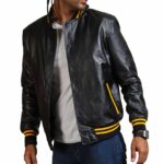 Get Men Black and Yellow Bomber Leather Jacket