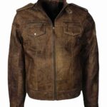 Men Brown Short Distressed Leather Jacket Online