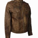 Men Brown Short Distressed Leather Jacket Online USA