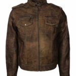 Men Brown Short Distressed Leather Jacket