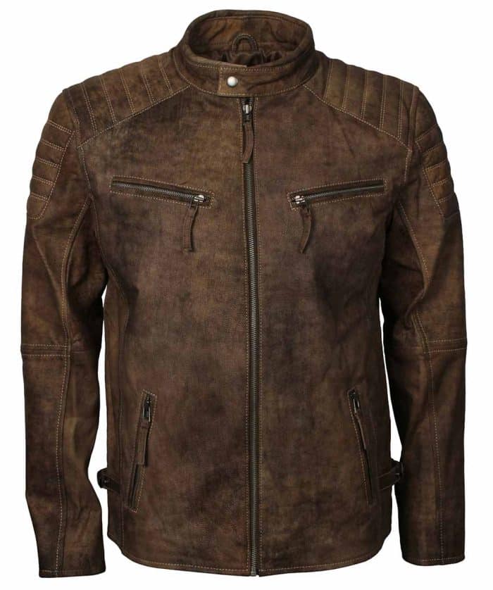 Men Cafe Racer Distressed Leather Jacket