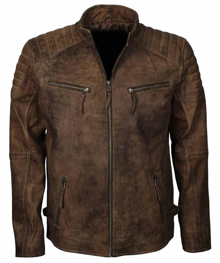 Men Cafe Racer Distressed Leather Jacket USA
