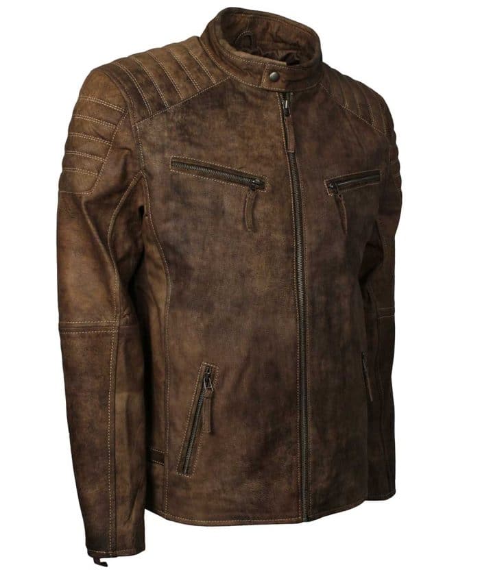 Shop Men Cafe Racer Distressed Leather Jacket
