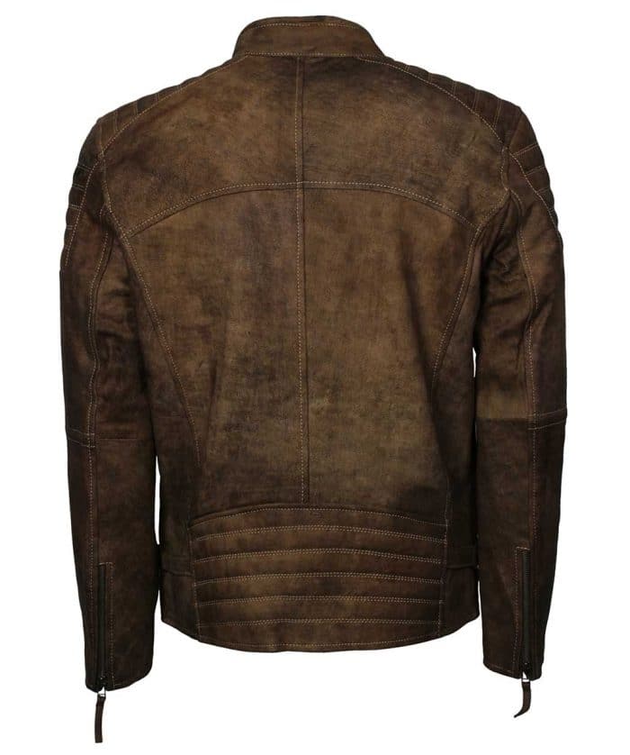 Shop Men Cafe Racer Distressed Leather Jacket Sale