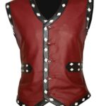 Men Maroon Leather Vest The Warriors Jacket