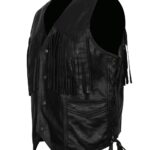 Men Western Cowboy Fringe Black Leather Vest Outfit