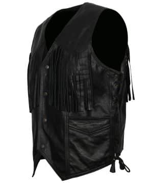 Men Western Cowboy Fringe Black Leather Vest Outfit