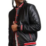 Men's Black and Red Bomber Leather Jackets