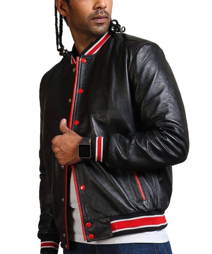 Men's Black and Red Bomber Leather Jackets