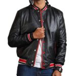 Men's Black and Red Bomber Leather Jacket