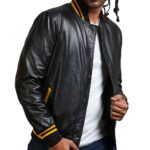 Get Men Black and Yellow Bomber Leather Jackets