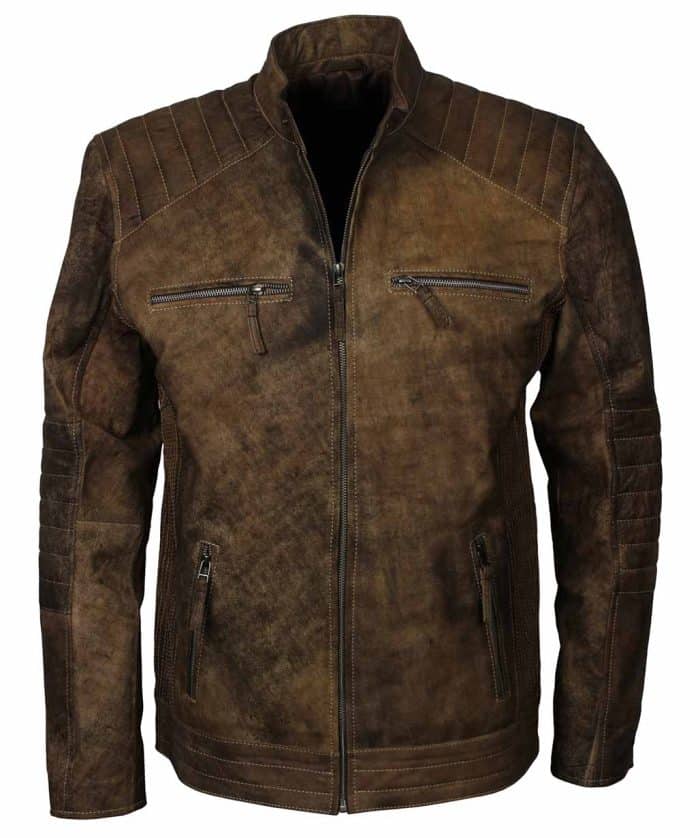 Morpheus Quilted Biker Distressed Leather Jacket men