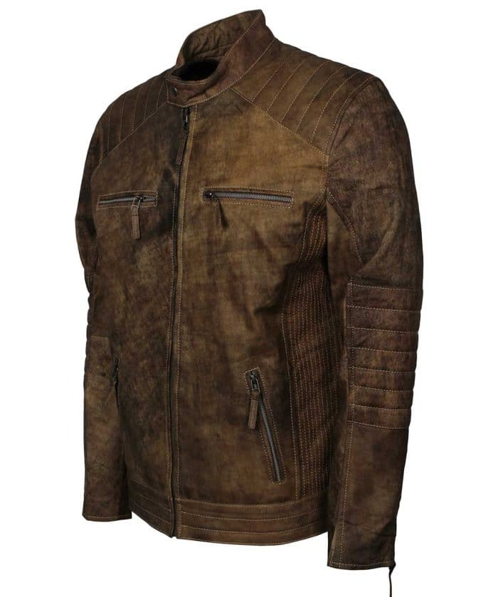 Morpheus Quilted Biker Distressed Leather Jacket USA