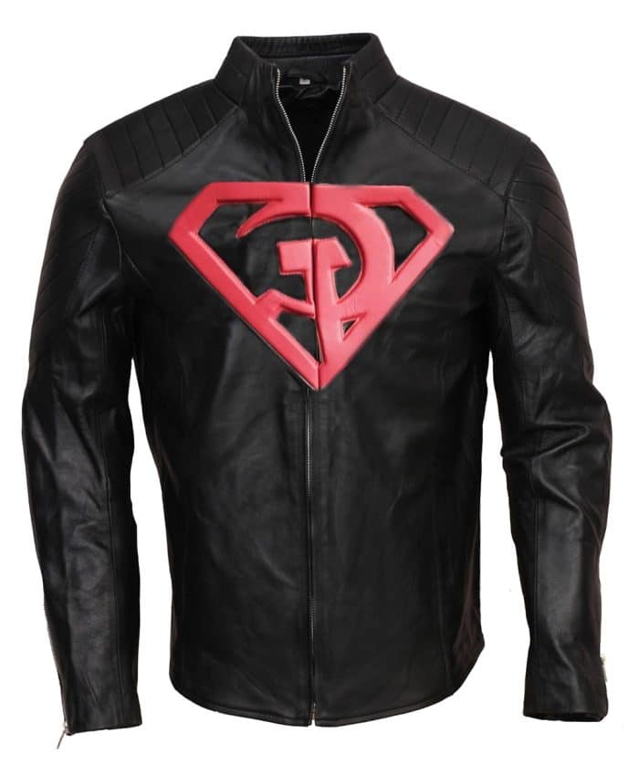 Red Son Superman Costume Black Leather Jacket