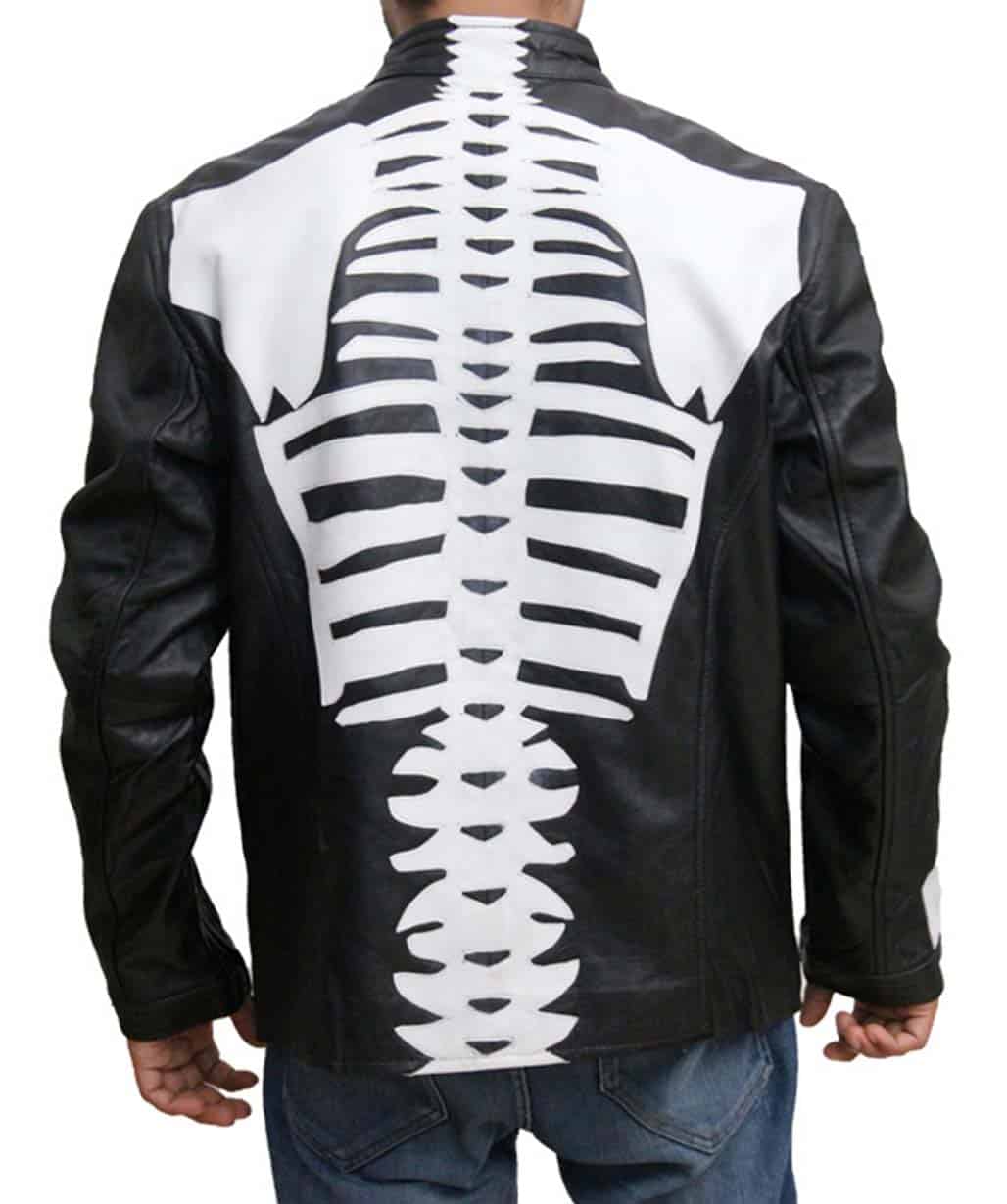 Skeleton Black Men Halloween Leather Jacket Costume