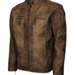 Tryphone Brown Distressed Leather Jacket for biker