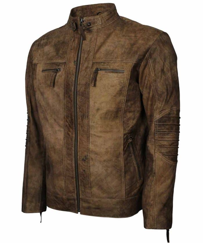Tryphone Brown Distressed Leather Jacket for biker