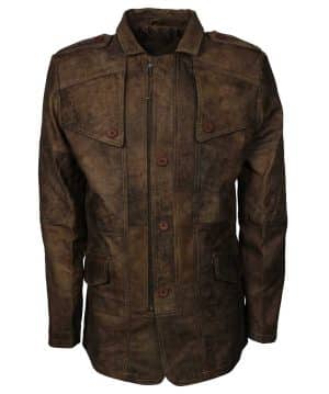 Vintage Distressed Leather Coat for Men