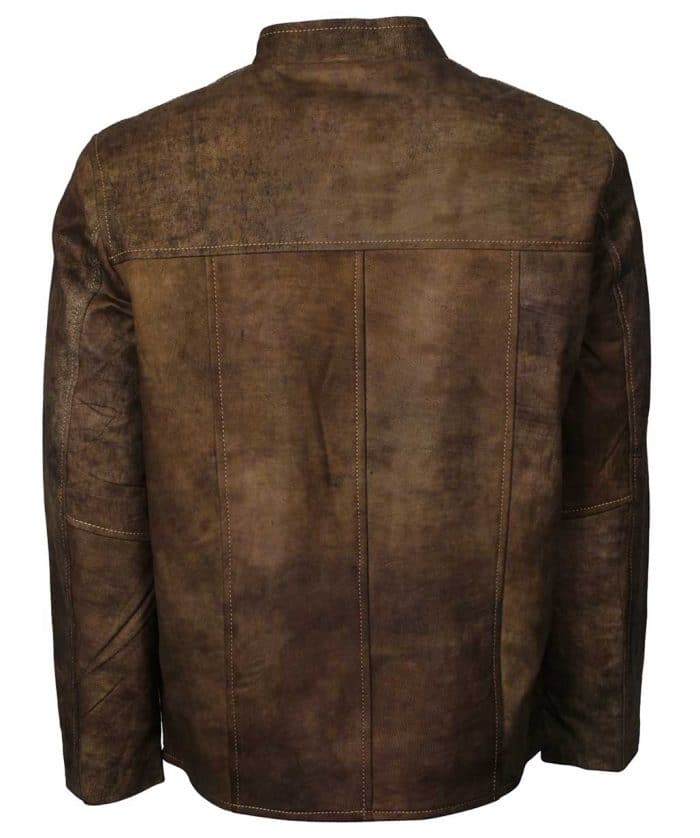 Vintage Distressed Leather Coat Men