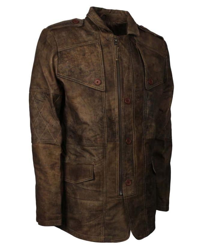 Vintage Distressed Leather Coat for Men