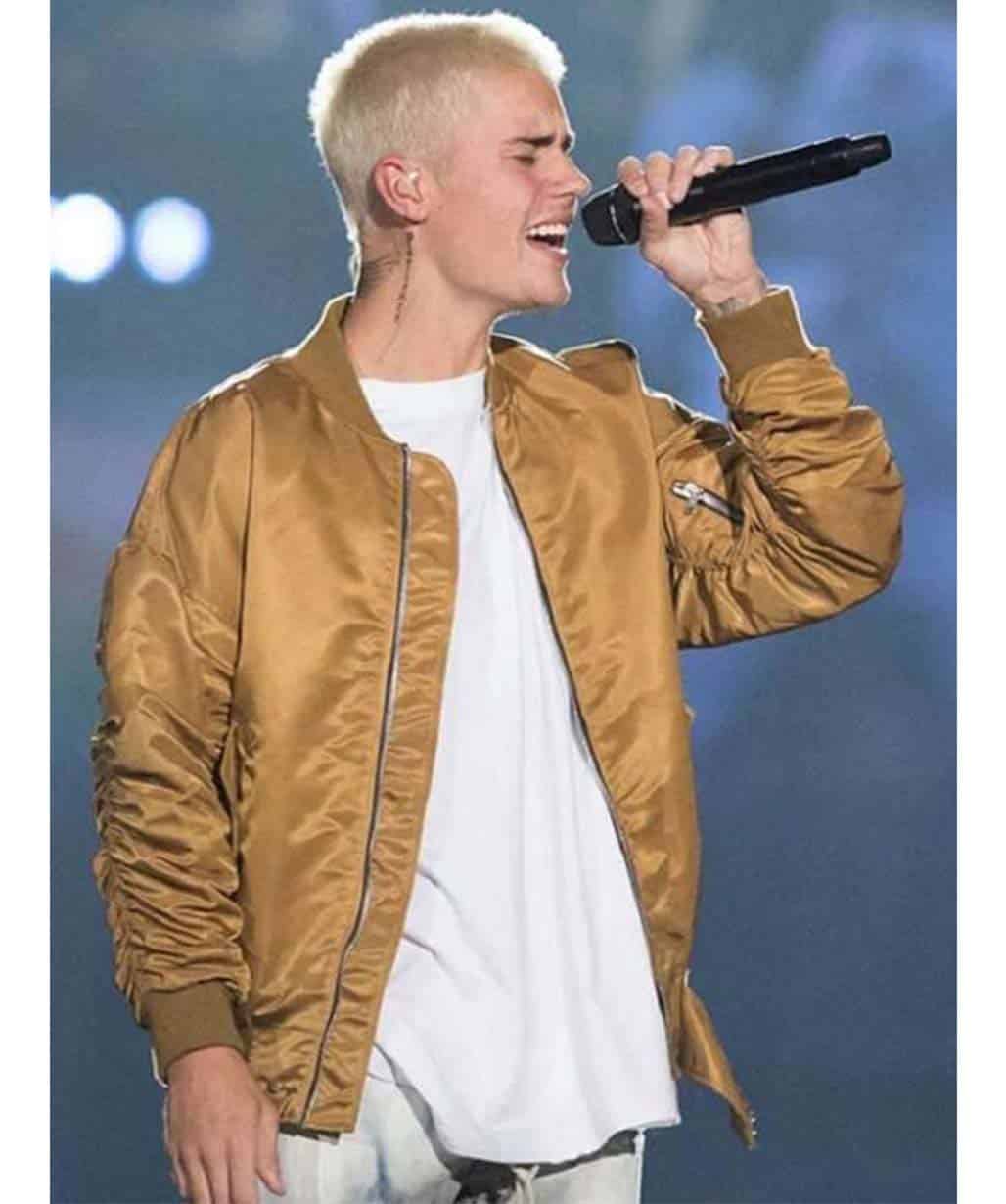 Justin-Bieber-Brown-Bomber-Jacket