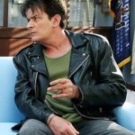 Charlie Sheen Black Biker Leather Jacket