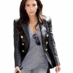 Kim Kardashian Double Breasted Black Leather Blazer